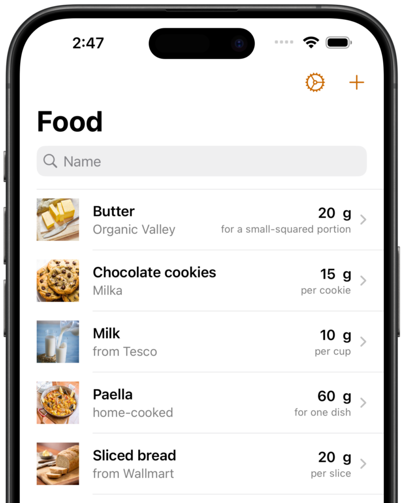 Karbs app screen.