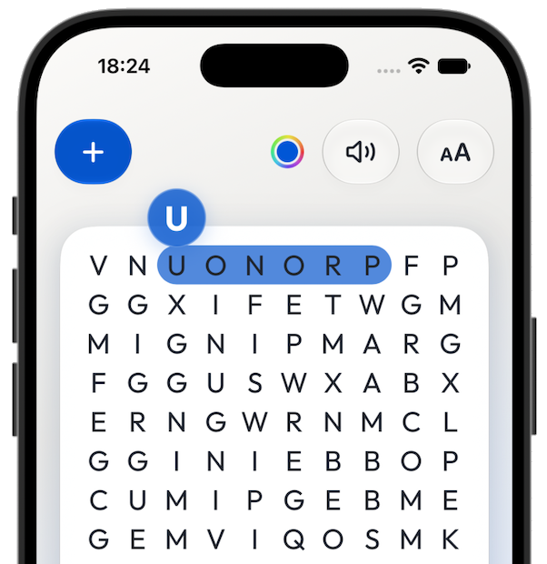 Wordsearch - Soppa app screen.